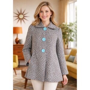 3 Sisters Cheetah Print Jacket XS 60's Mod Boucle A-Line Vintage Trapeze Swing